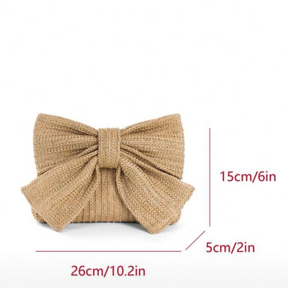 Shein formal oversized bow woven tan lightweight shoulder bag clutch purse - Picture 5 of 6
